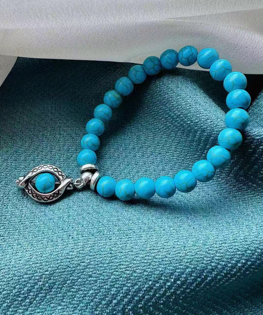 Bracelet simple en acier inoxydable bleu avec breloque turquoise - Urbann-Vibe