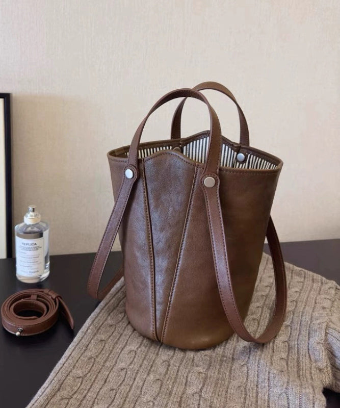 Sac seau simple en similicuir marron de grande capacité - Urbann-Vibe