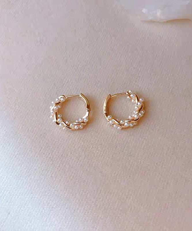 Boucles d'oreilles créoles simples en argent sterling doré et perles - Urbann-Vibe