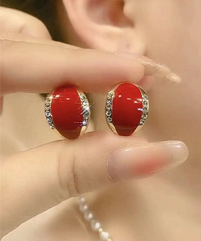 Boucles d'oreilles simples en argent sterling rouge avec zircon et jade - Urbann-Vibe