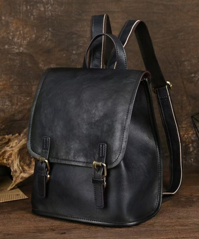 Sac à dos simple en cuir de veau noir de grande capacité - Urbann-Vibe