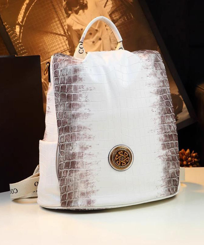 Sac à dos simple en cuir de veau blanc de grande capacité - Urbann-Vibe