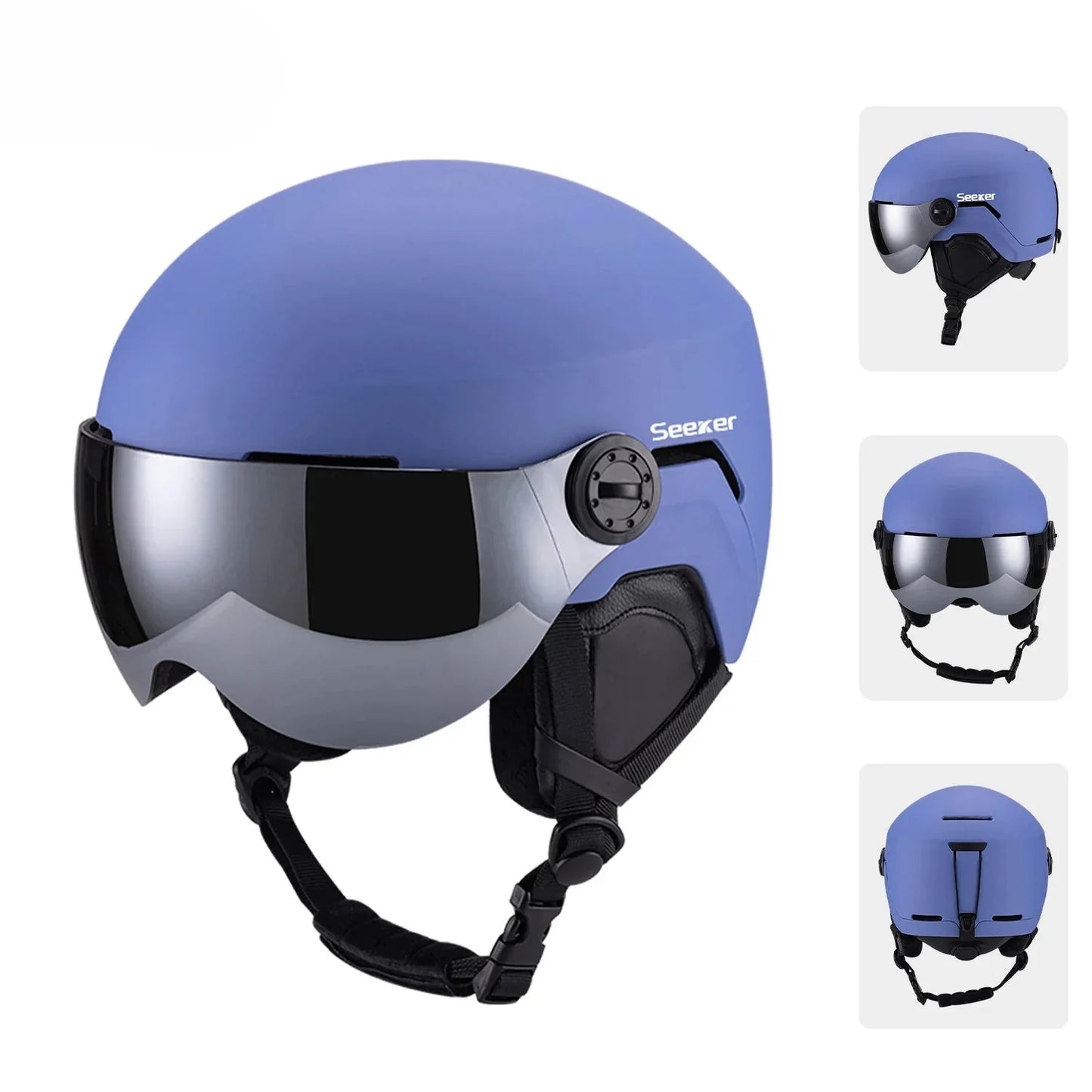 Matte ski helmet with integrated anti-fog visor, windproof design for cold-weather skiing all levels