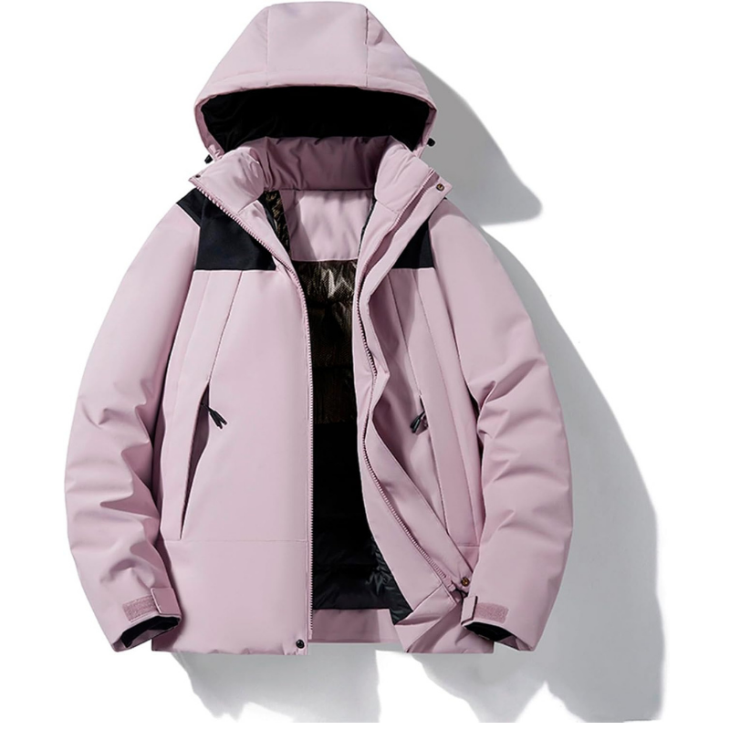 Women's hooded ski jacket with front zipper and pockets, sporty cut for active snow sports performance