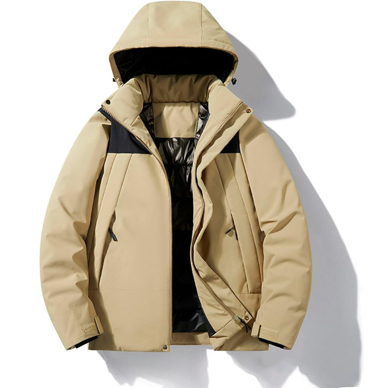 Women's hooded ski jacket with front zipper pockets, sporty cut for snow sports performance