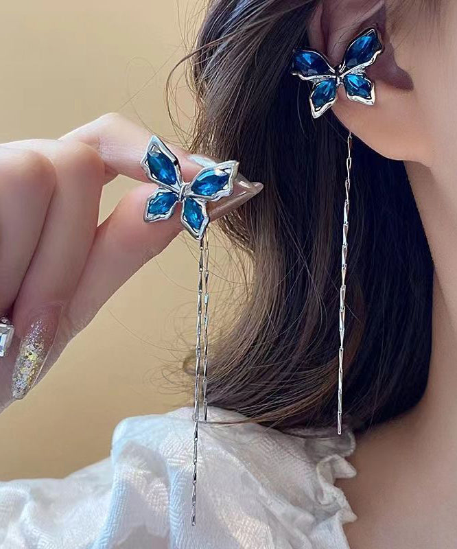 Boucles d'oreilles pendantes à pampilles papillon en cuivre bleu et zircon - Urbann-Vibe