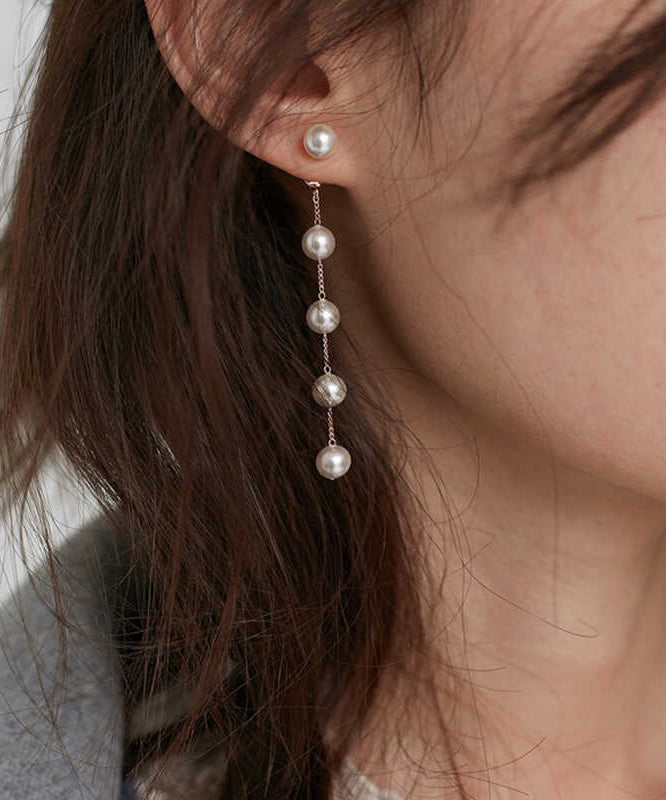Boucles d'oreilles pendantes fines en alliage d'or avec perles et pampilles - Urbann-Vibe