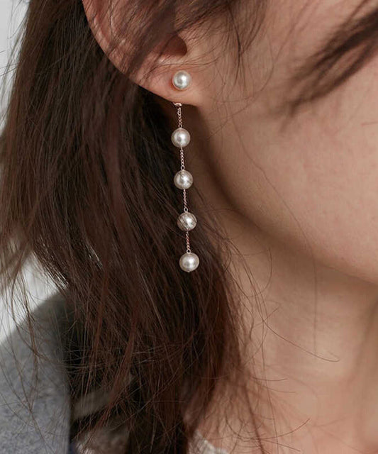 Boucles d'oreilles pendantes fines en alliage d'or avec perles et pampilles - Urbann-Vibe