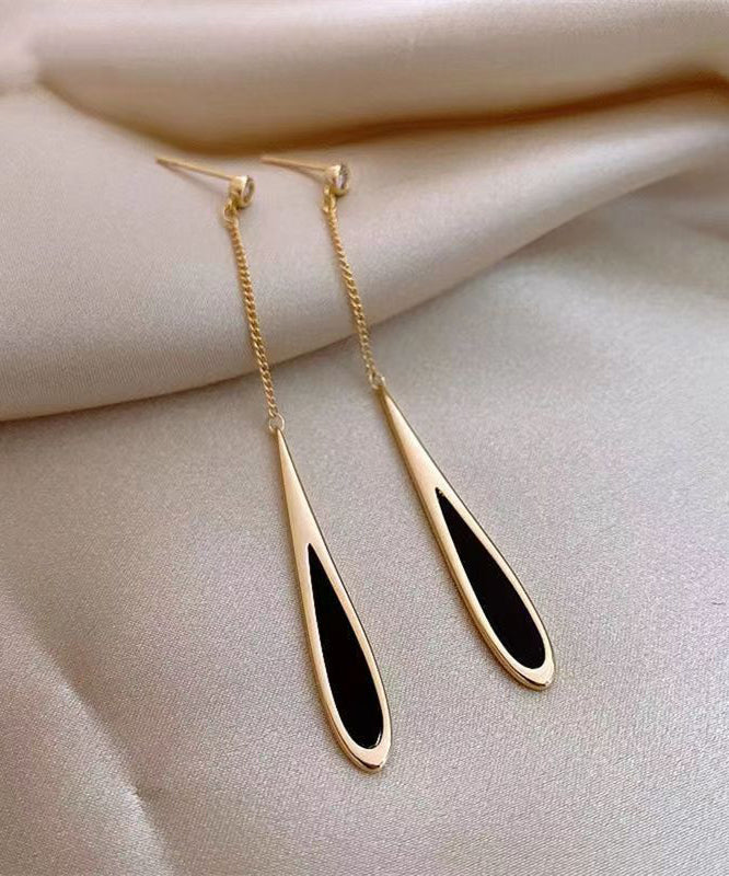 Boucles d'oreilles fines en alliage de cuivre doré et noir avec goutte d'eau - Urbann-Vibe