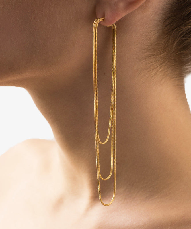 Boucles d'oreilles créoles fines à pampilles multicouches en acier inoxydable doré - Urbann-Vibe
