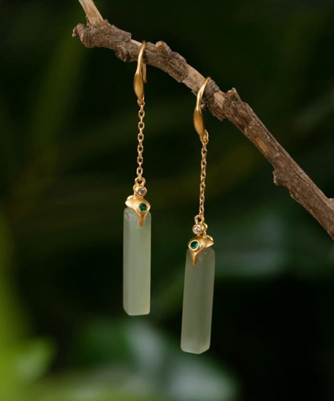 Boucles d'oreilles pendantes rectangulaires en argent sterling et jade surdoré - Urbann-Vibe