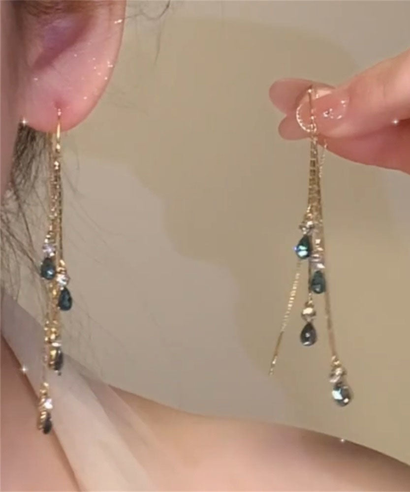 Boucles d'oreilles fines en forme de goutte d'eau avec cristal vert zircon - Urbann-Vibe