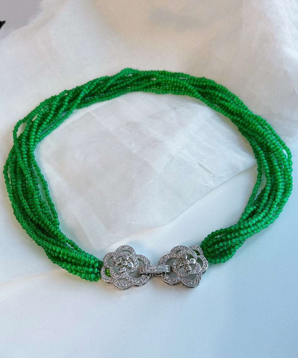 Collier fin en acier inoxydable vert avec perles œil de chat multicouches et graduées - Urbann-Vibe