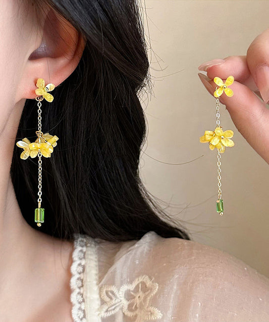 Boucles d'oreilles pendantes fines en acrylique jaune avec pampilles en forme de fleur d'osmanthus - Urbann-Vibe