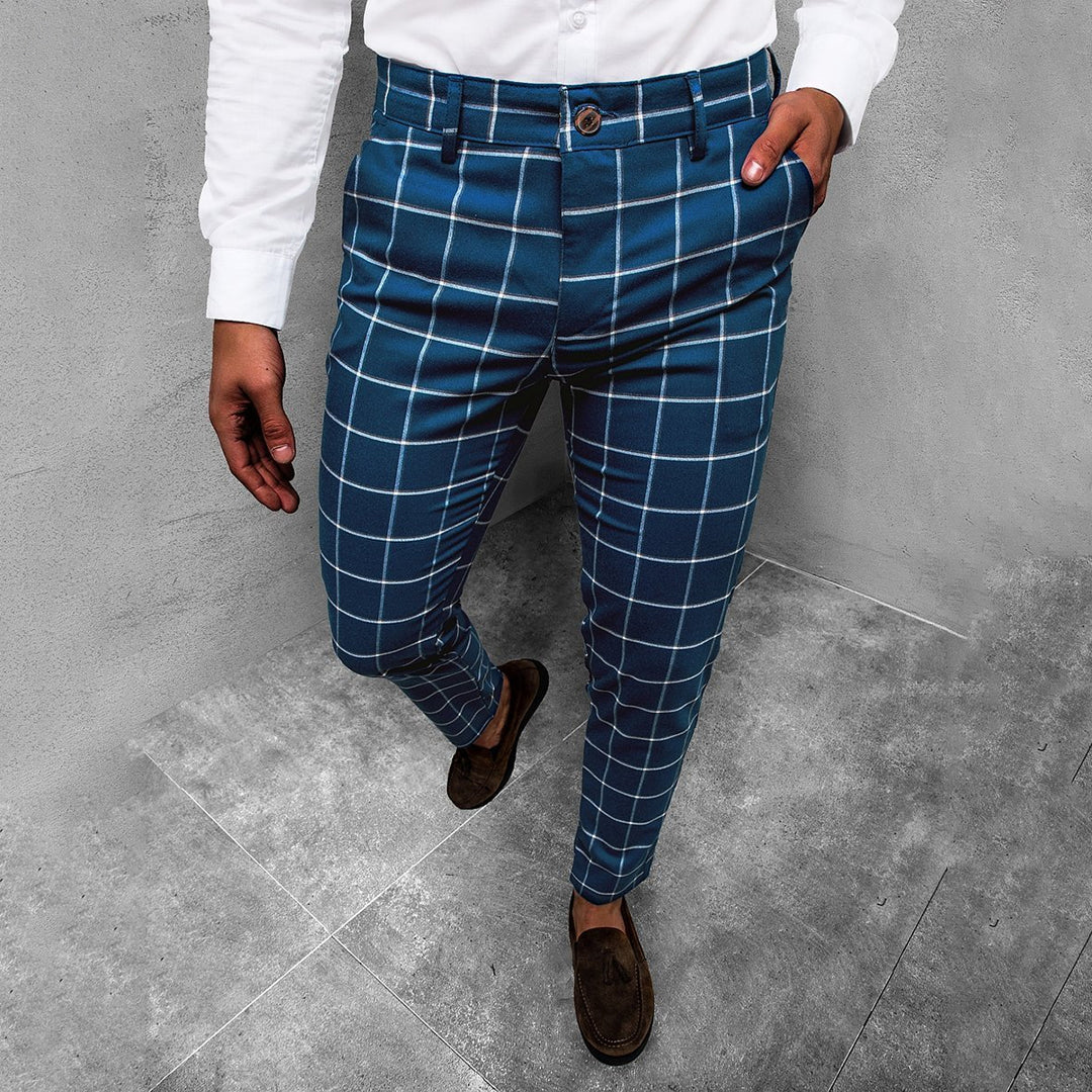 Men's beige checkered chino pants relaxed fit 100% cotton casual versatile everyday style