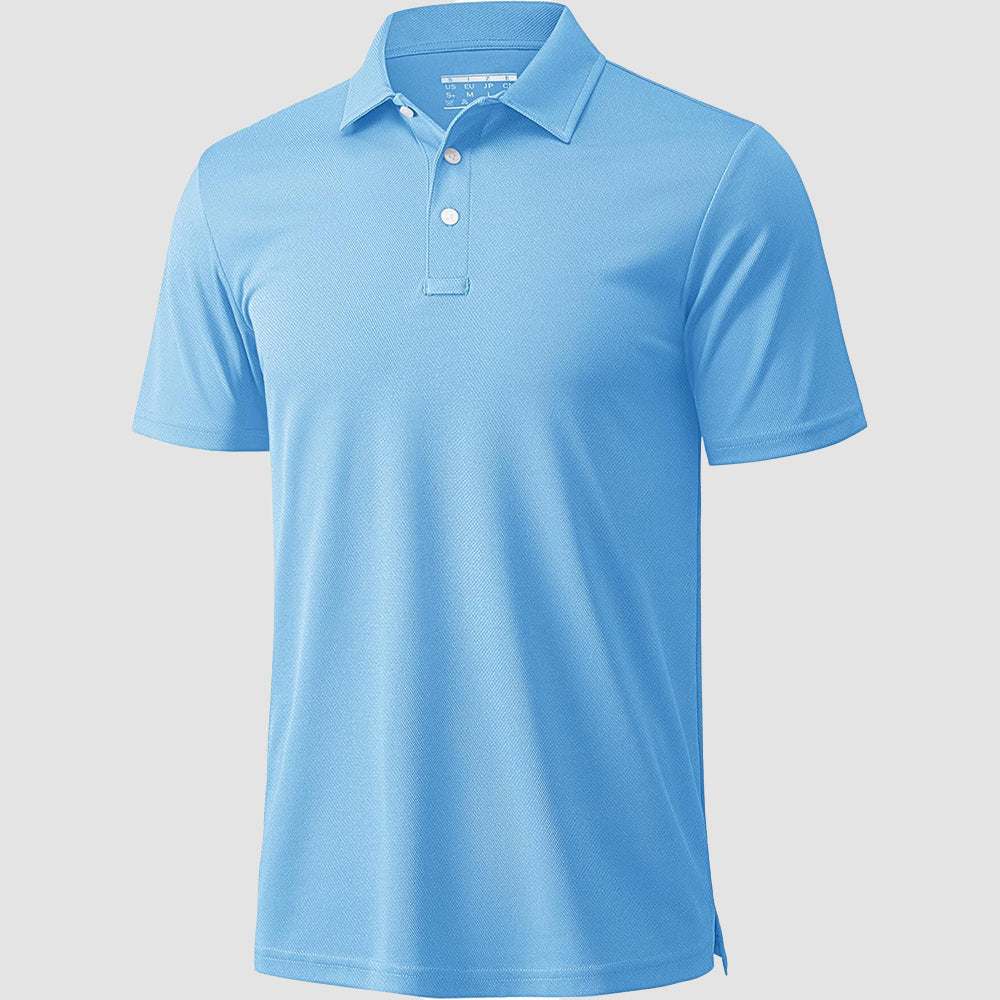Men's quick-dry golf polo shirt breathable moisture-wicking lightweight polyester button placket