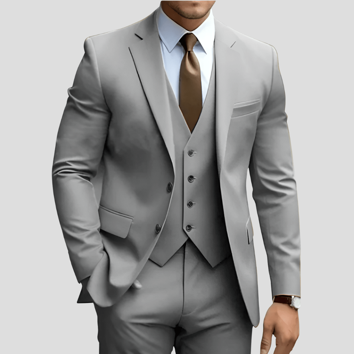 Drew men's black slim-fit three-piece executive suit set with coordinated blazer, vest, and trousers