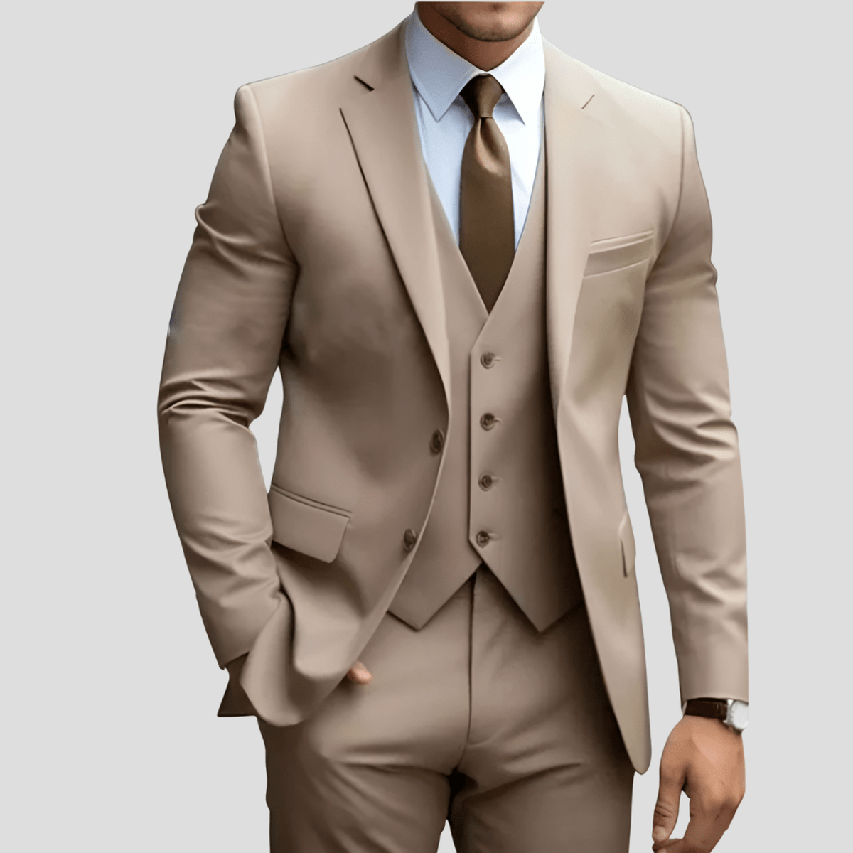 Drew men's navy slim-fit three-piece executive suit set with matching vest and tailored trousers