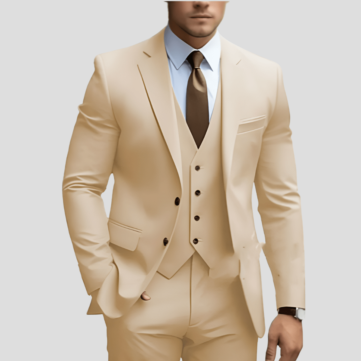 Drew men's navy slim fit three-piece executive suit set with coordinated blazer, vest, and trousers