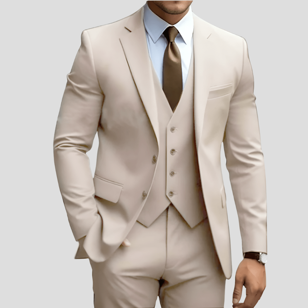 Drew men's navy slim-fit three-piece executive suit set with matching vest and tailored trousers