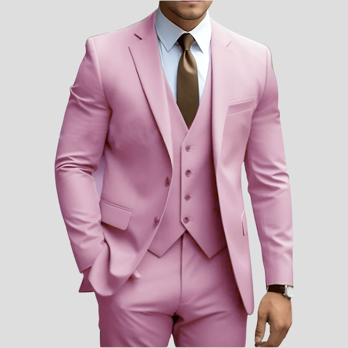 Drew men's navy slim-fit three-piece executive suit set with coordinated blazer, vest, and trousers
