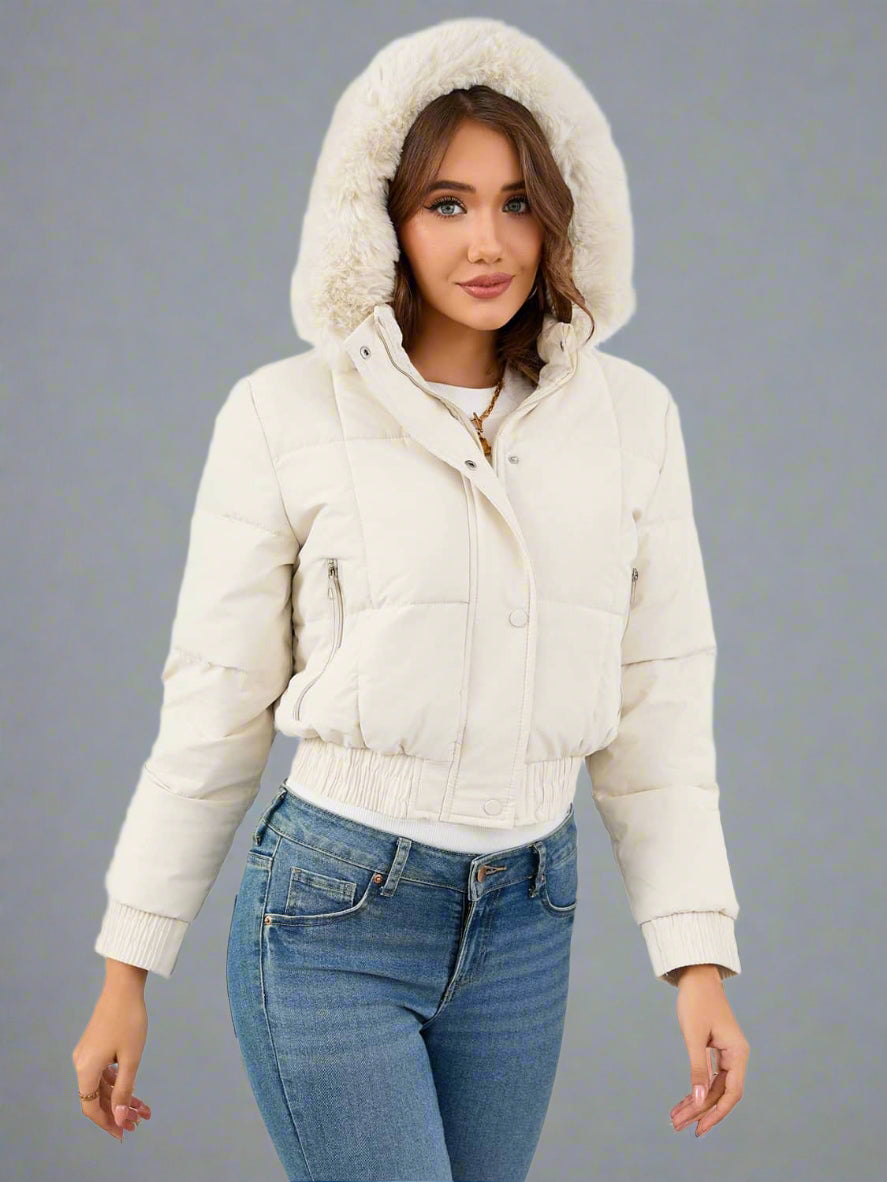 Unisex slim fit quilted cotton jacket in neutral tone with modern silhouette for everyday wear