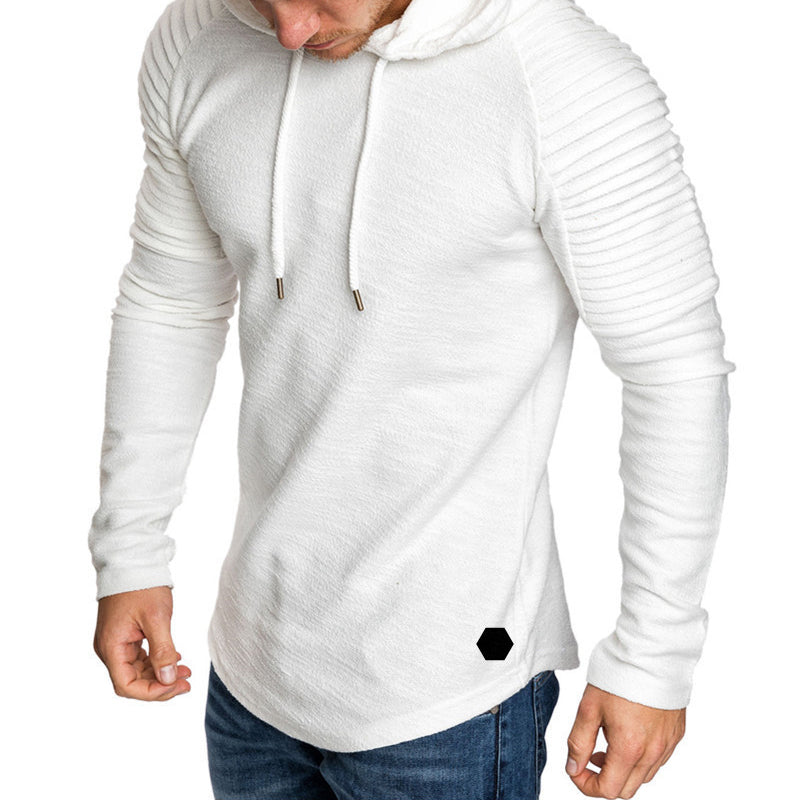 Men's slim fit autumn hoodie with drawstring hood and folded sleeve detail in casual style