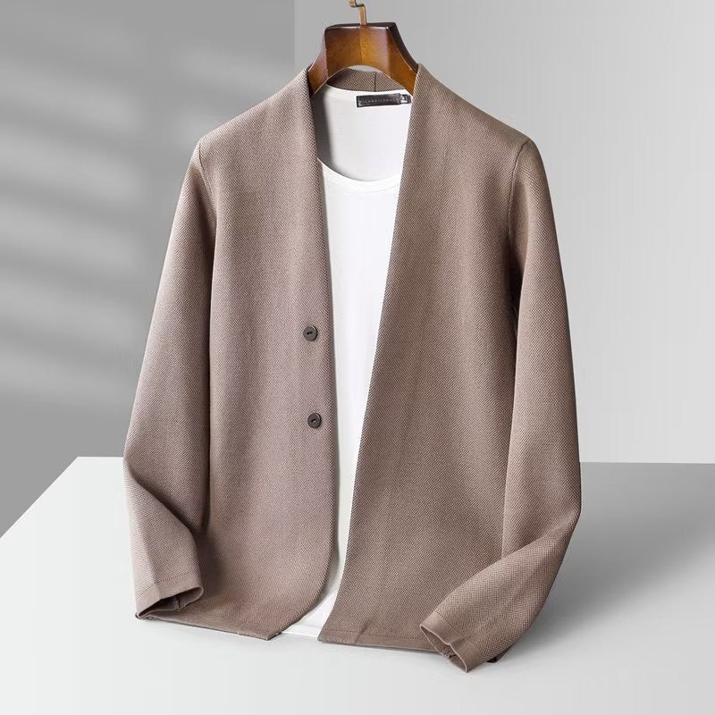 Men's slim fit stretch knit cardigan viscose blend high elasticity lightweight layer for city living
