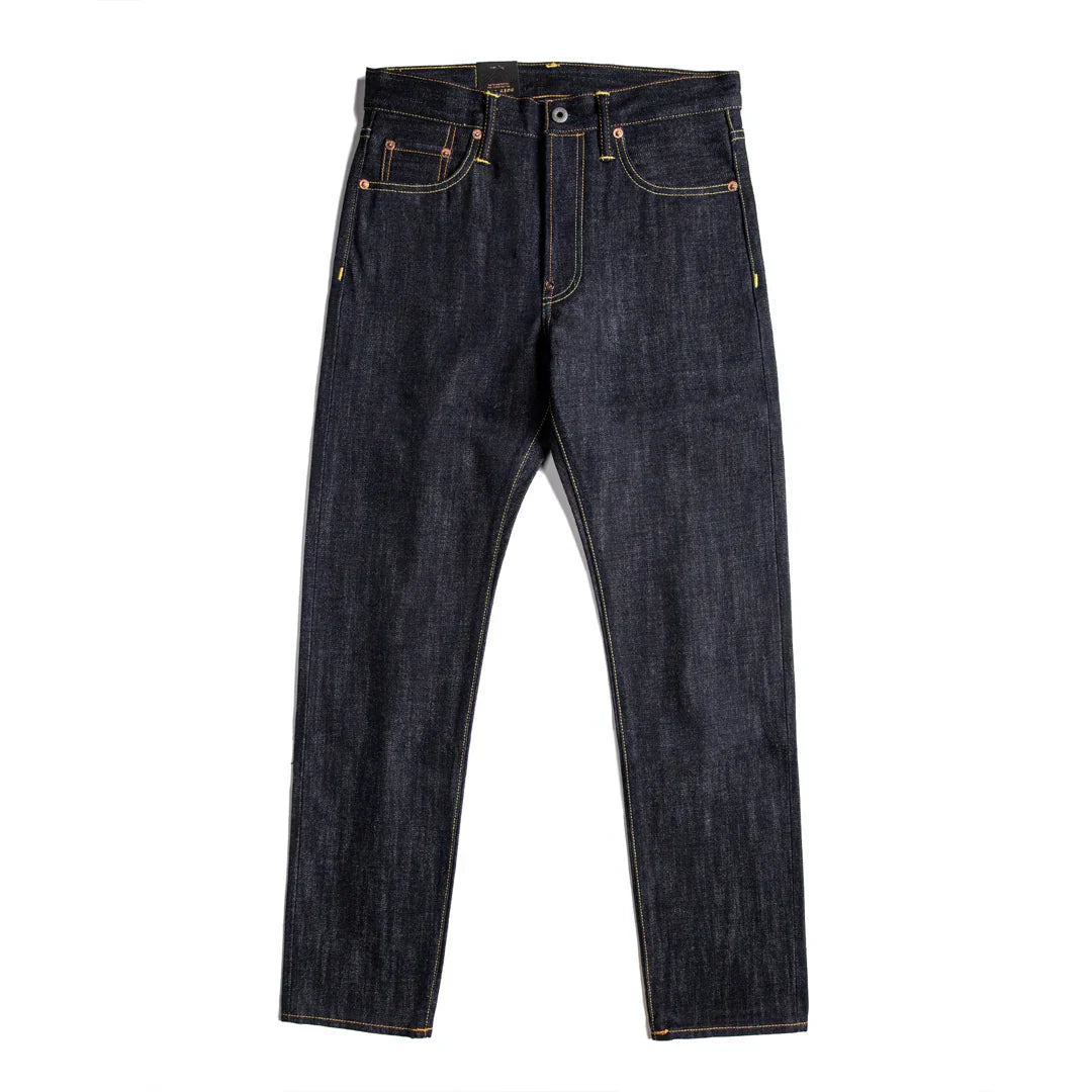 Men's slim straight selvedge denim jeans in classic blue, 17oz heavyweight durable everyday wear