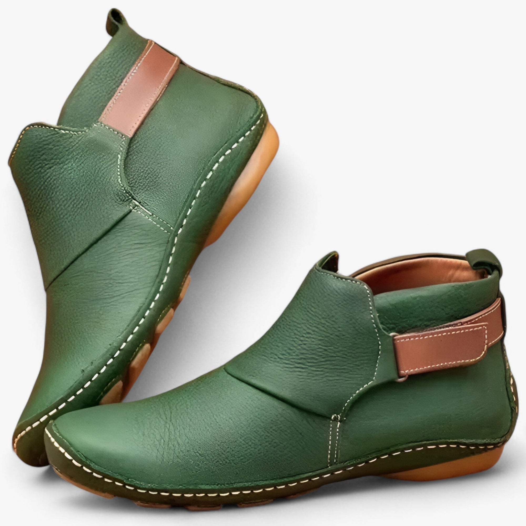 Women's bohemian slip-on ankle boots with elastic strap, waterproof construction and artisanal stitching