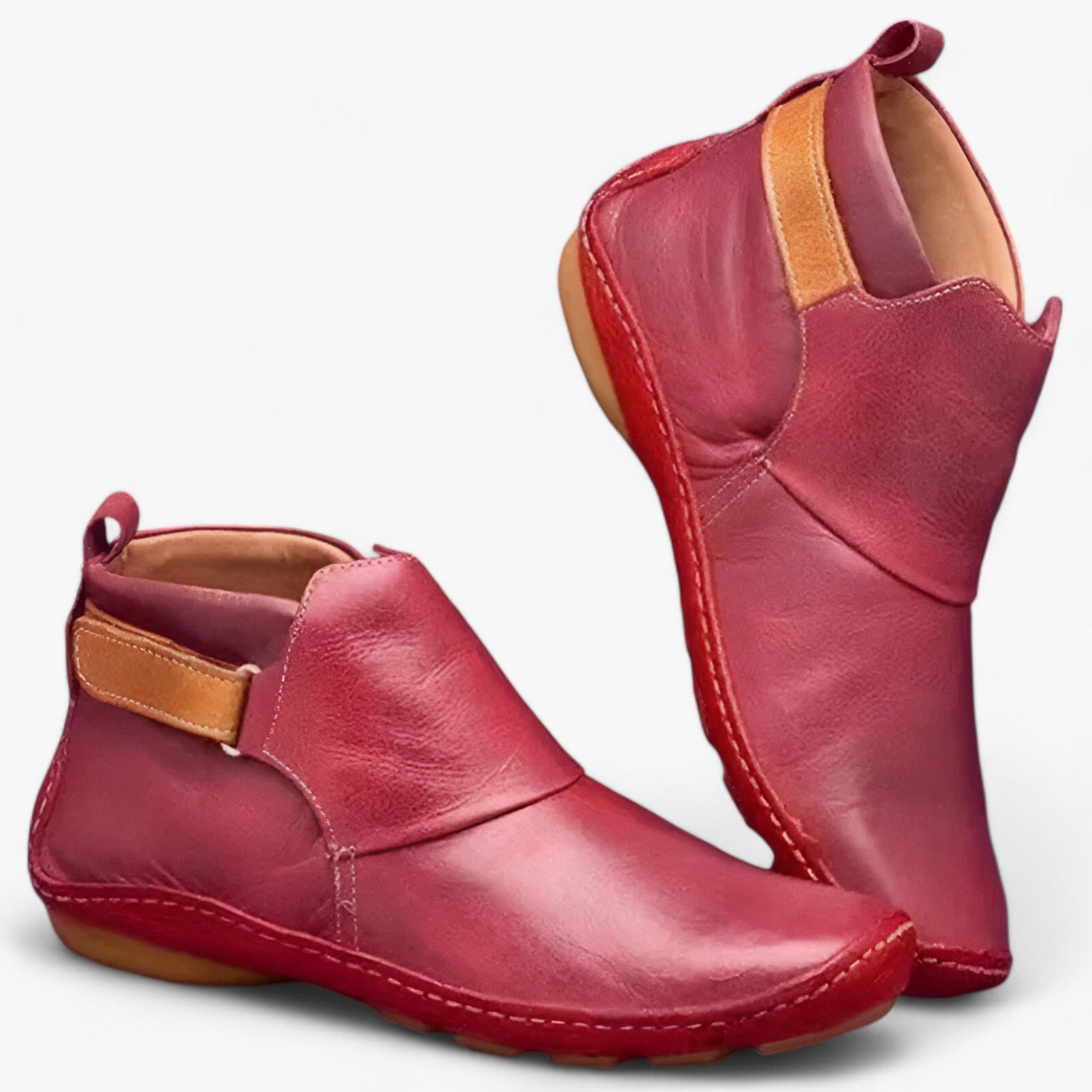 Women's slip-on ankle boots bohemian style waterproof elastic strap artisanal stitching casual comfort