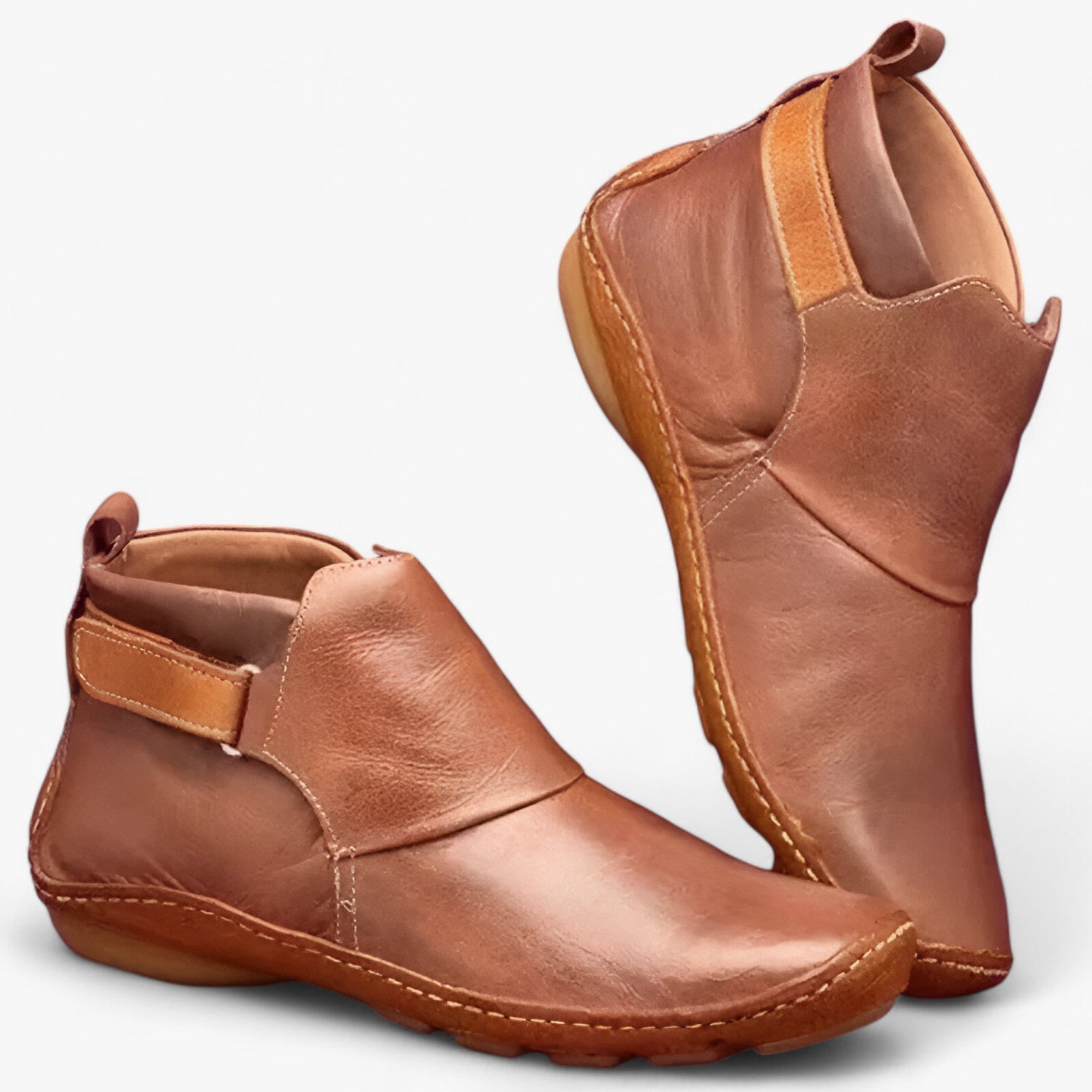 Women's slip-on ankle boots bohemian style waterproof elastic strap artisanal stitching casual comfort