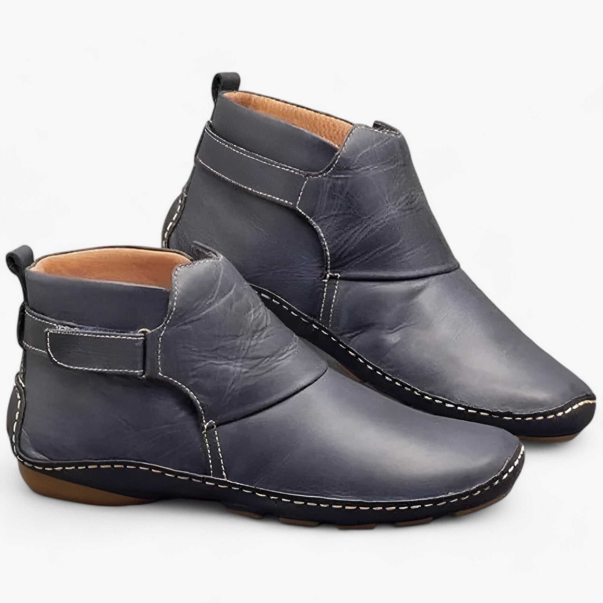 Women's bohemian slip-on ankle boots with elastic strap, waterproof construction and artisanal stitching