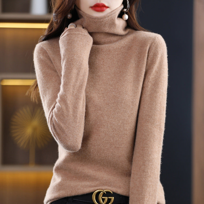 Women's cream loose-fit wool-blend knit sweater with stacked collar, Arctic Grace layering essential