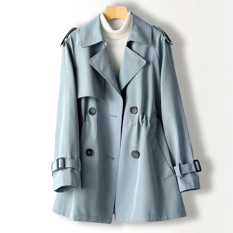 Sofia Amoretti lightweight beige trench coat polyester blend flattering lapel fall layering