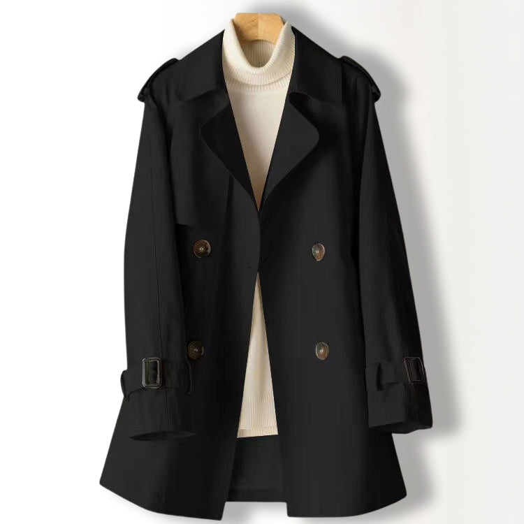 Sofia Amoretti lightweight beige trench coat polyester blend with flattering lapel for fall layering