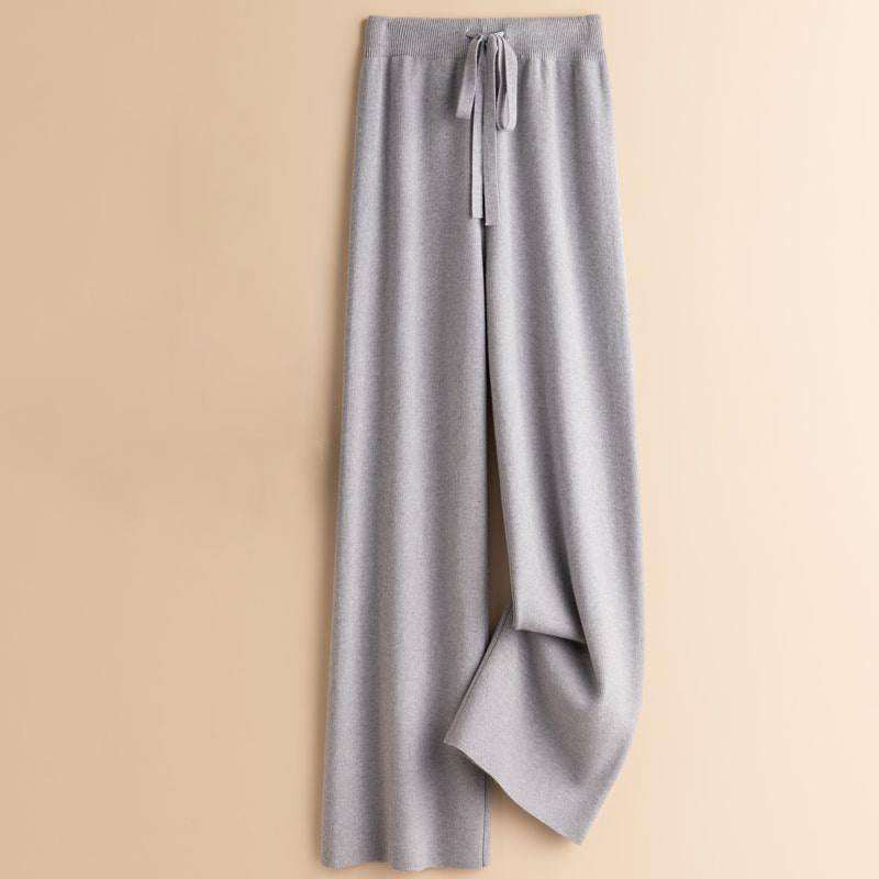 Women's ember wool knit high-waist floor-length flow pants with graceful drape silhouette