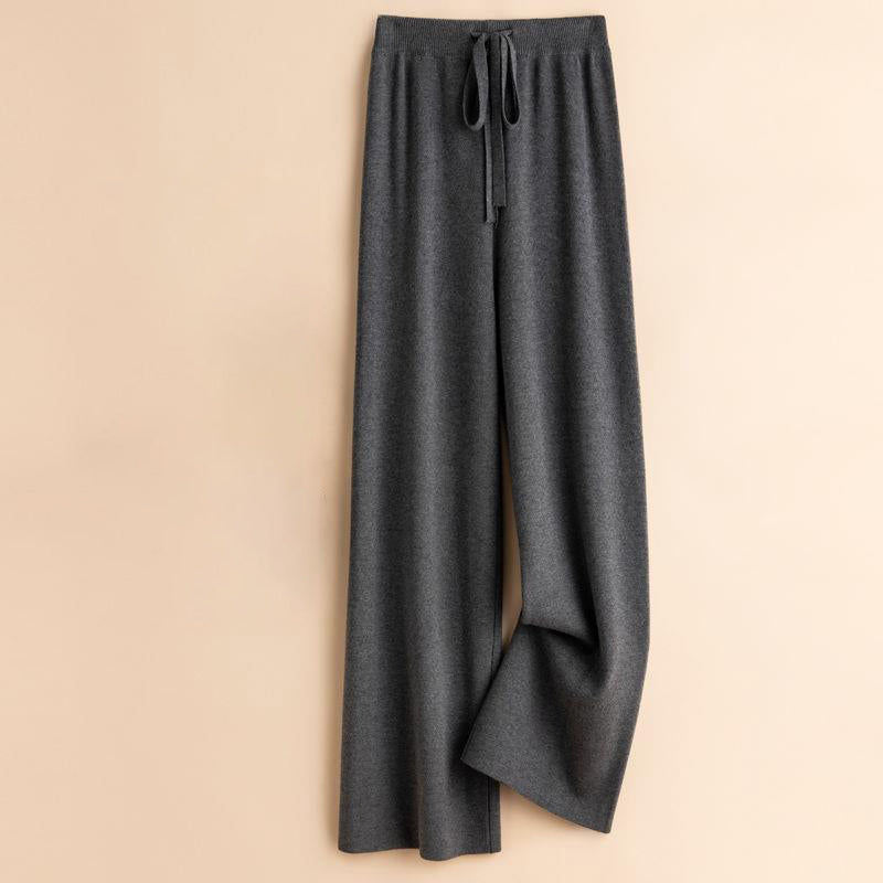 Women's ember wool knit high-waist floor-length flow pants with graceful drape silhouette