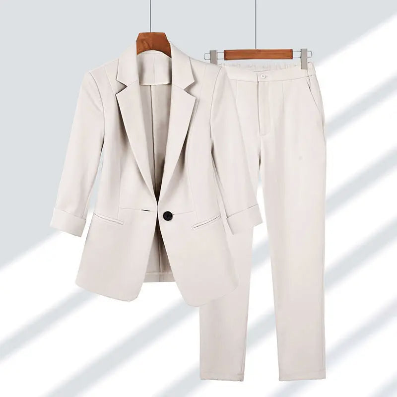 Sofia Amoretti Geneva women's tailored blazer and high-waist pencil pants business suit, sleek silhouette