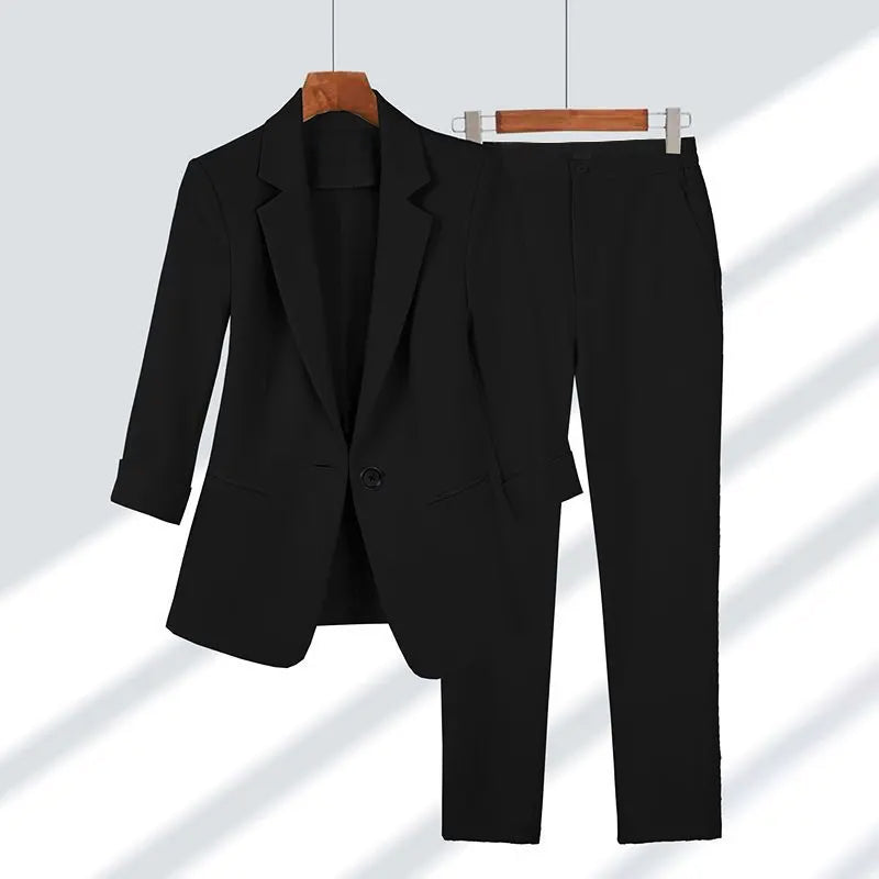 Sofia Amoretti Geneva women's tailored business suit blazer high-waist pencil pants sleek single-button