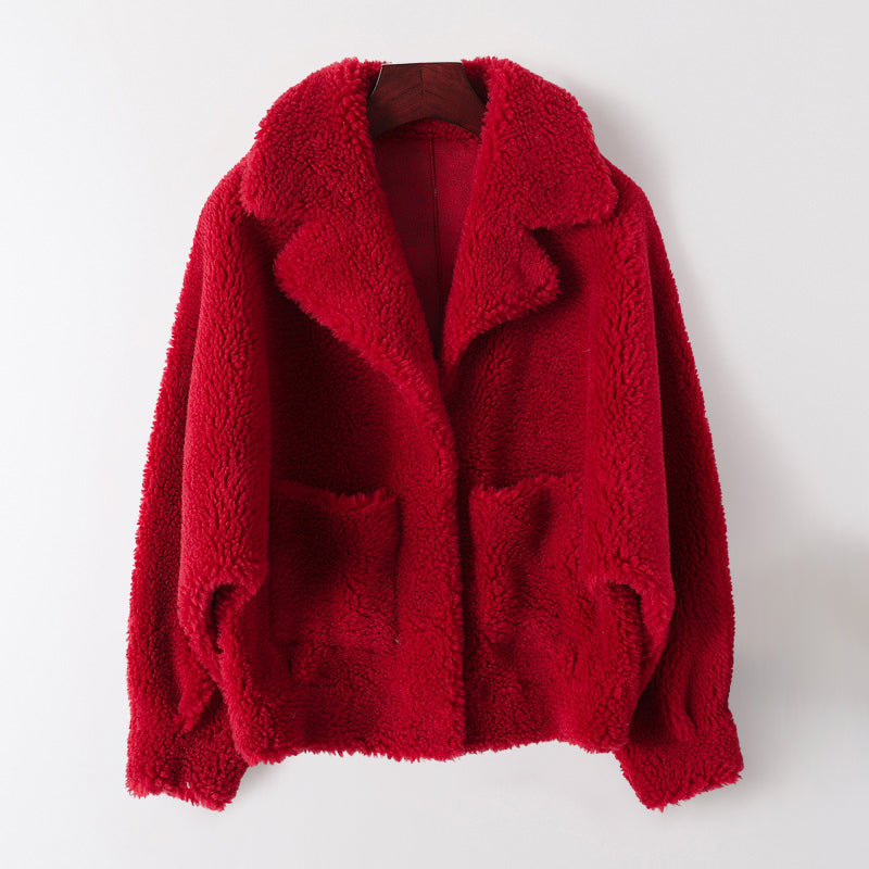 Sofia Amoretti ivory shearling coat wool-blend refined lapel collar glamorous winter outerwear