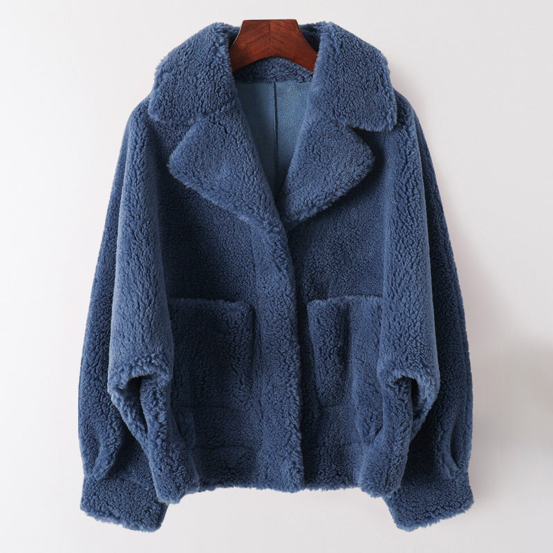 Sofia Amoretti ivory shearling coat plush wool-blend refined lapel collar glamorous winter style
