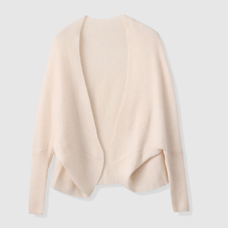 Women's merino wool wrap cardigan in neutral tone, ultra-soft dual-purpose shawl cardigan for winter