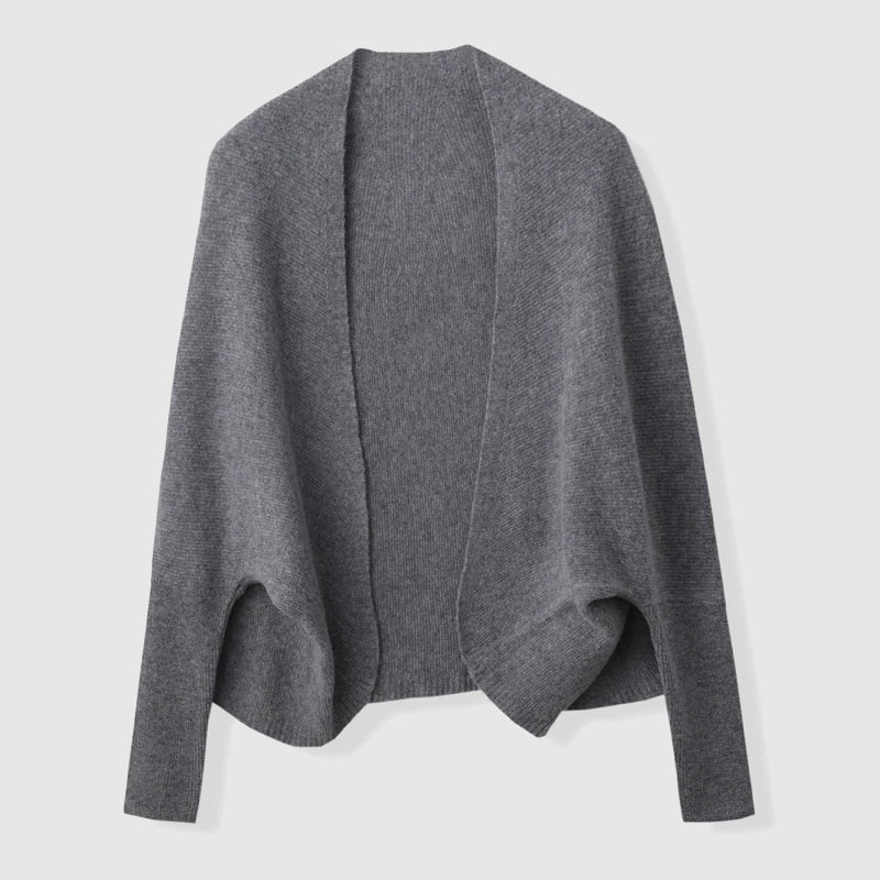 Women's merino wool wrap cardigan in neutral tone, ultra-soft dual-purpose shawl style for winter