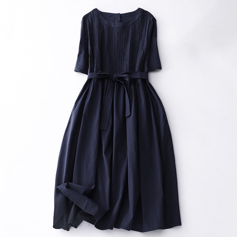 Sofia Amoretti retro pleated midi dress breathable cotton-linen blend high-waisted vintage silhouette
