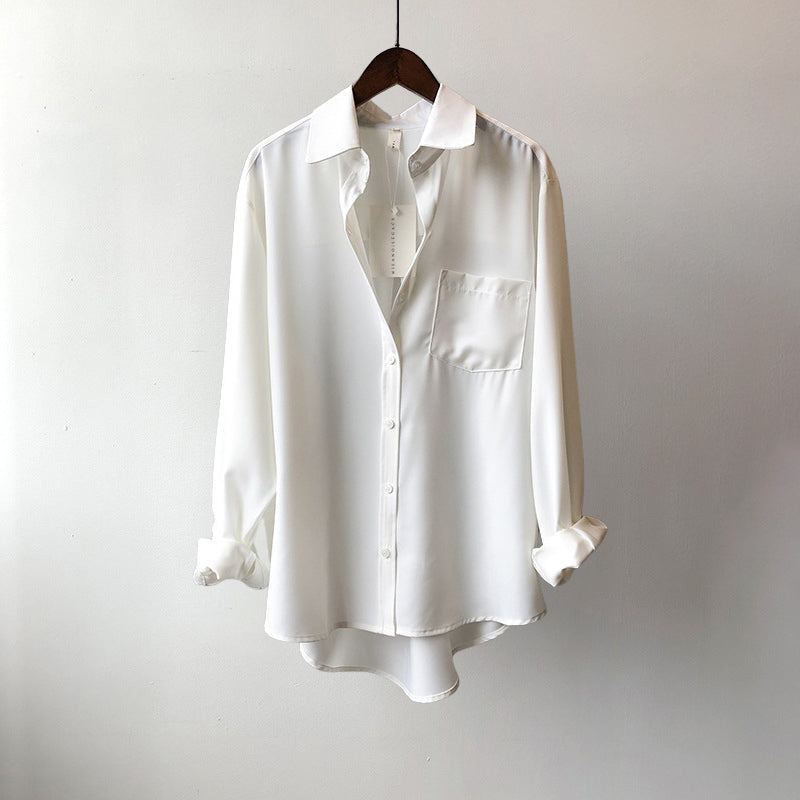 Women's soft chiffon polo collar shirt long sleeve light versatile day-to-night blouse