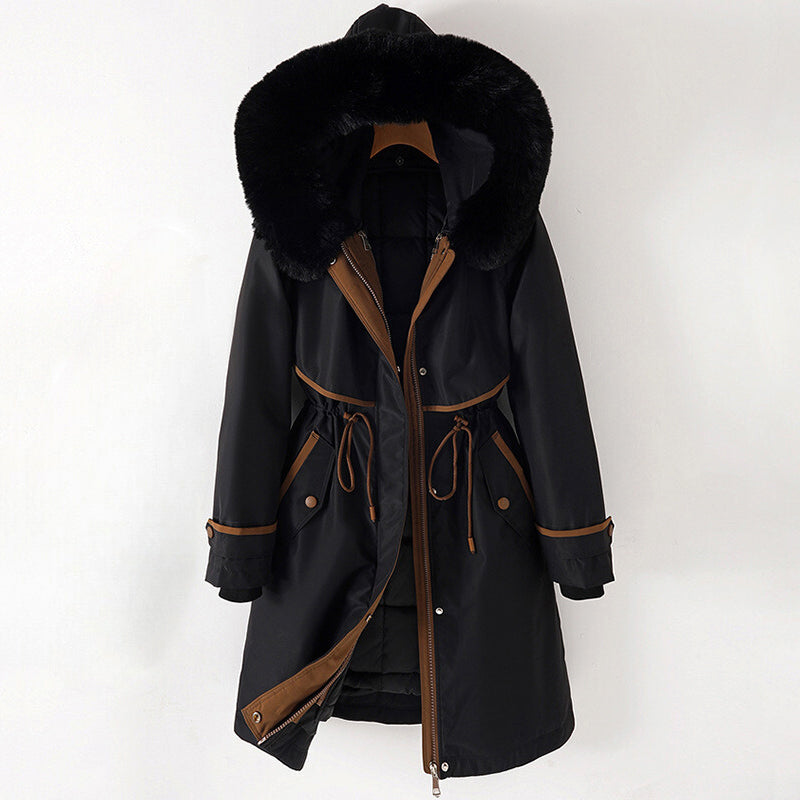 Women's white longline Snow Princess coat with plush faux fur hood and opulent faux fur collar