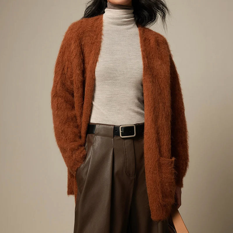 Women's Sofia Amoretti alpaca wool blend cardigan, loose relaxed fit, ultra-soft breathable cold-weather layer