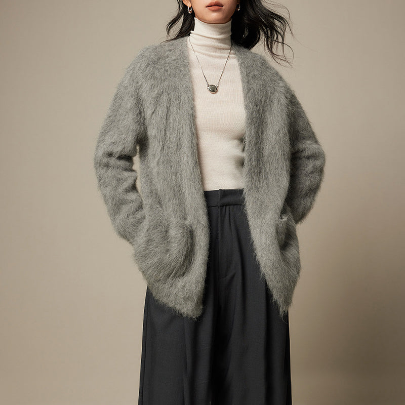 Women's loose alpaca wool blend cardigan, ultra-soft breathable lightweight cozy cold-weather layer