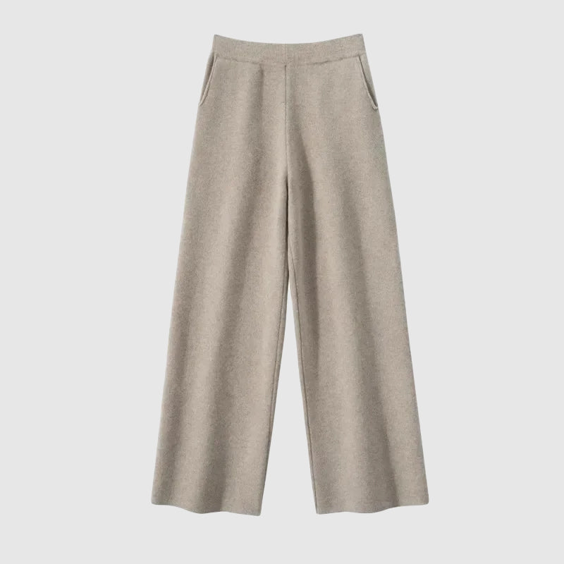 Women's high-waist floor-length cotton blend stretch casual pants in relaxed drape silhouette